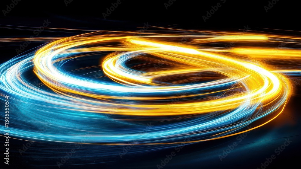 Poster abstract image of bright colorful light trails on a black background