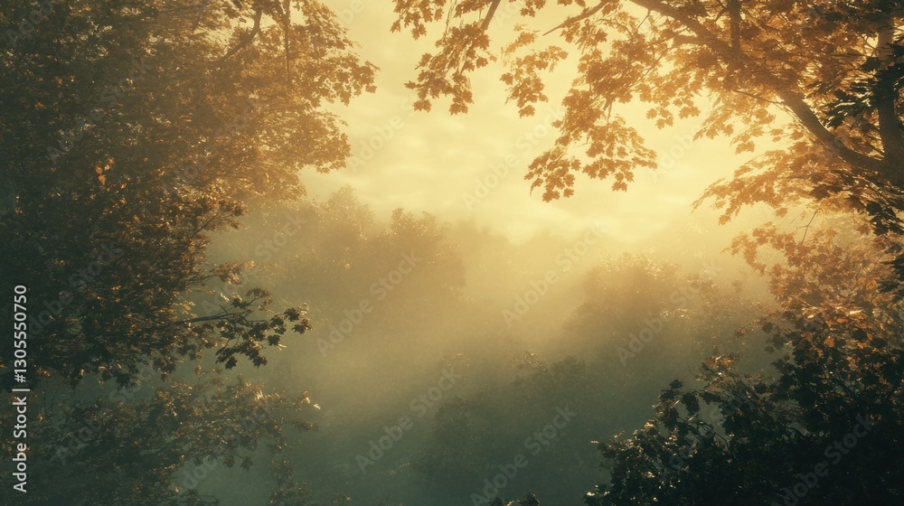 Poster Sunlight Filtering Through Trees Creates Ethereal Forest Atmosphere Image