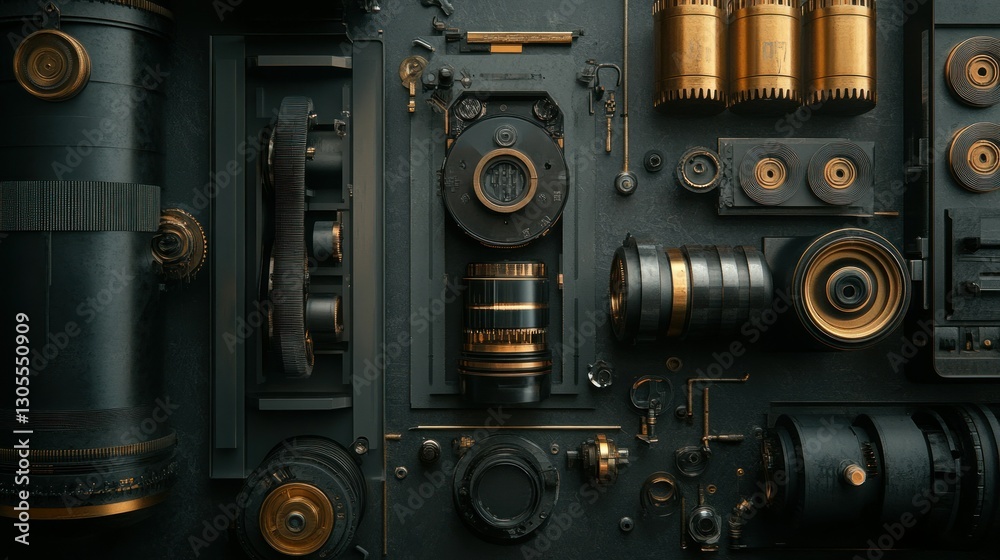 Poster A Deconstructed Camera Displaying Complex Components and Various Arrangements