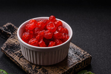 Dried sweet red pitted cherries or candied fruits