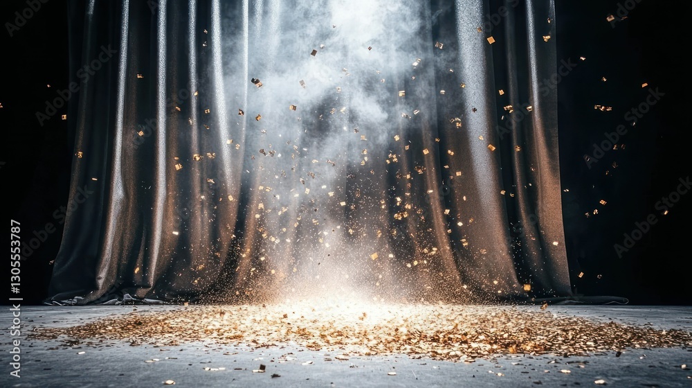 Poster curtains with sparkling confetti and illuminated floor are amazing