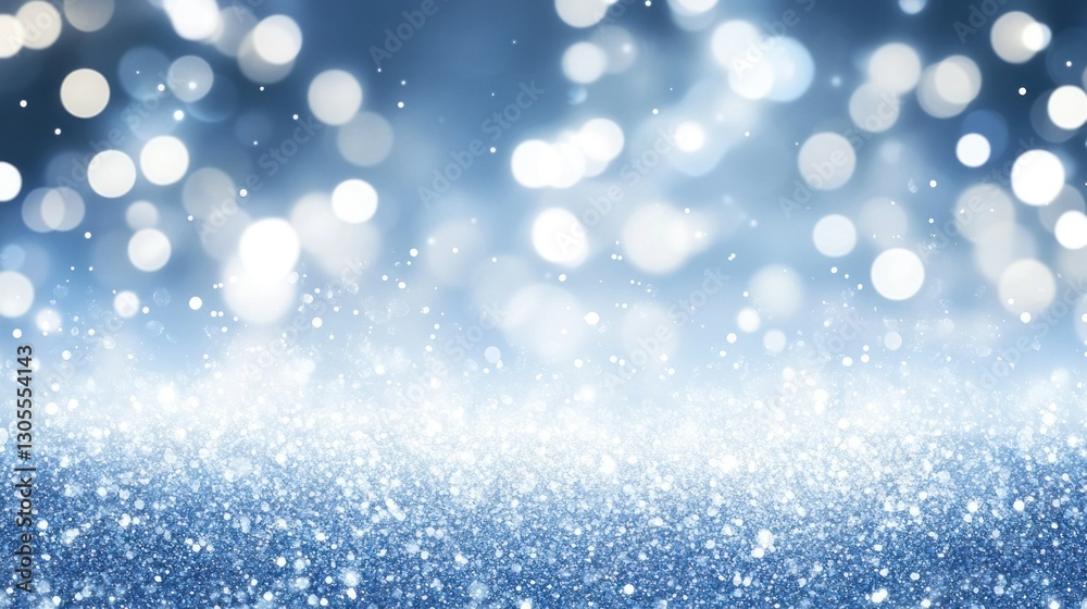 Poster Sparkly blue light bokeh effect with many tiny dots floating
