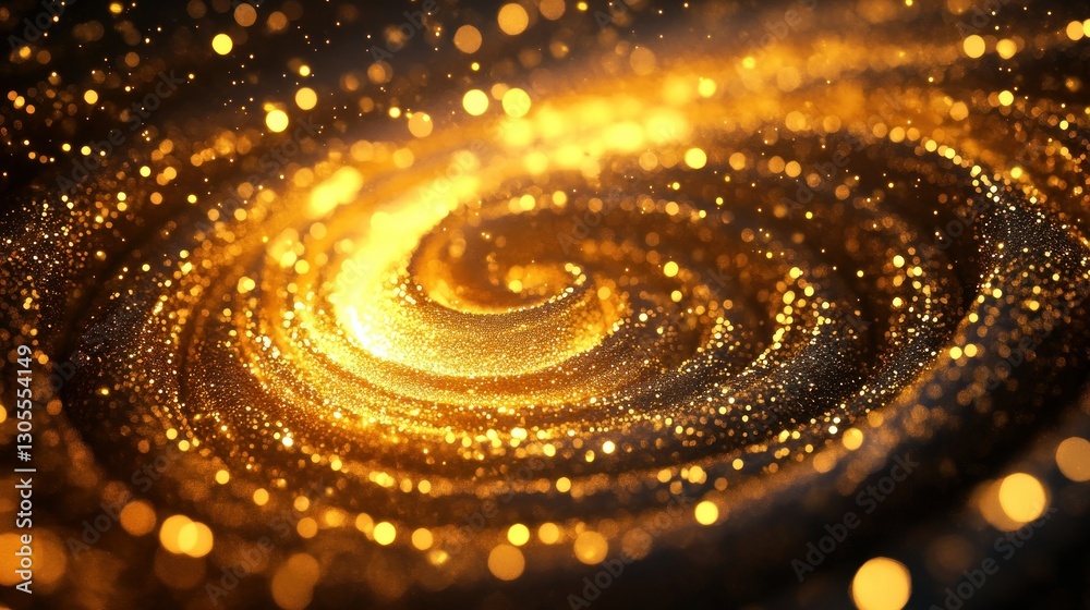 Poster the golden shimmering sparkling energy swirls and sparkles in space