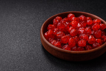 Dried sweet red pitted cherries or candied fruits