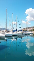 Fototapeta premium Sailing boats at Marina port Palma de Mallorca, sunny, sail