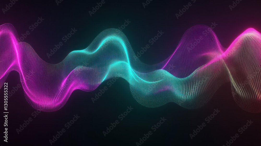 Poster wavy neon colored particles form a beautiful abstract background