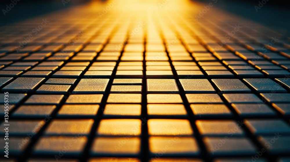 Poster An illuminated perspective of an abstract tiled surface