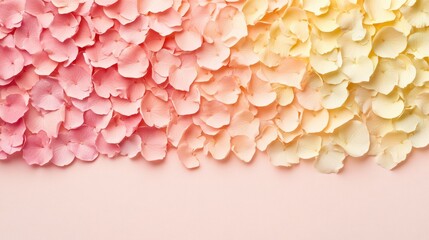 Petals of different color are beautifully arranged on a surface
