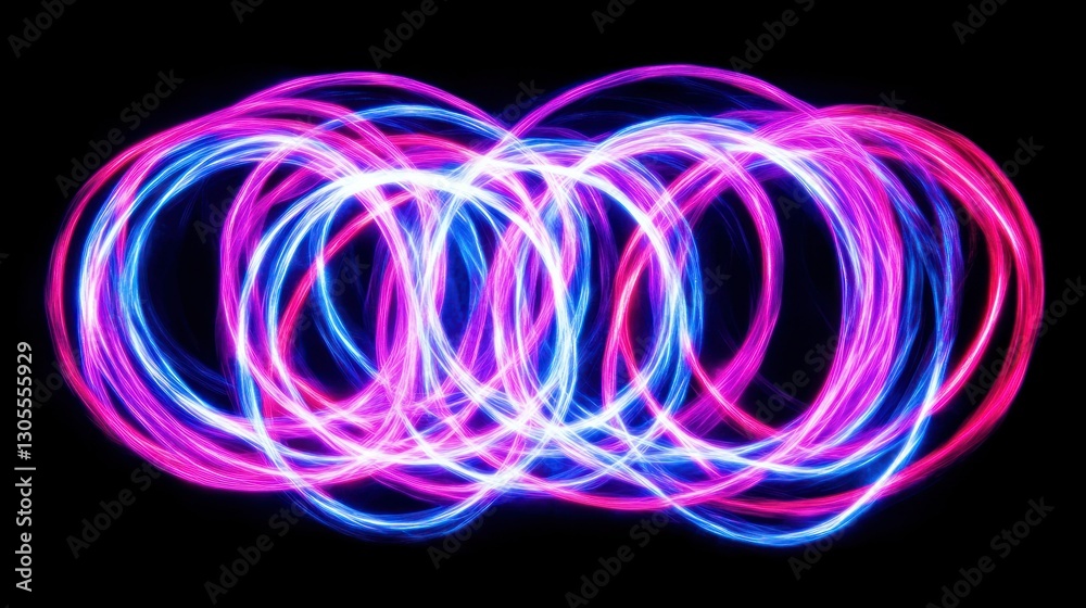 Poster intricate abstract artwork depicting intertwined colored light trails