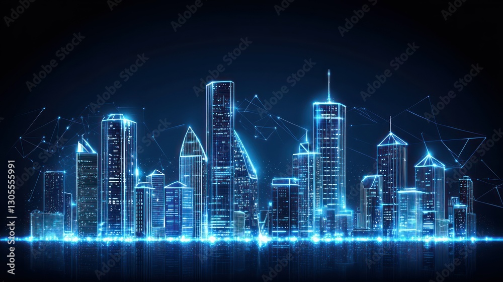 Poster a futuristic city glows brightly with connected digital networks