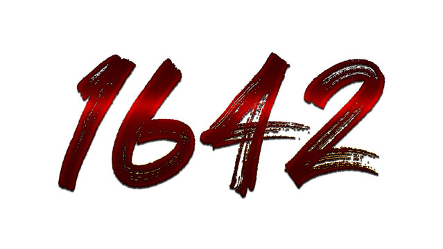 3D blood red number design of 1642 on white background.