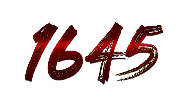 3D blood red number design of 1645 on white background.