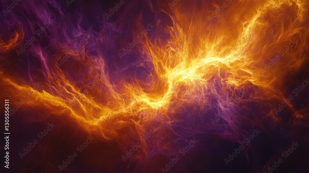 Poster Fiery Nebula Displays Intense Colors And Energetic Patterns Across Canvas