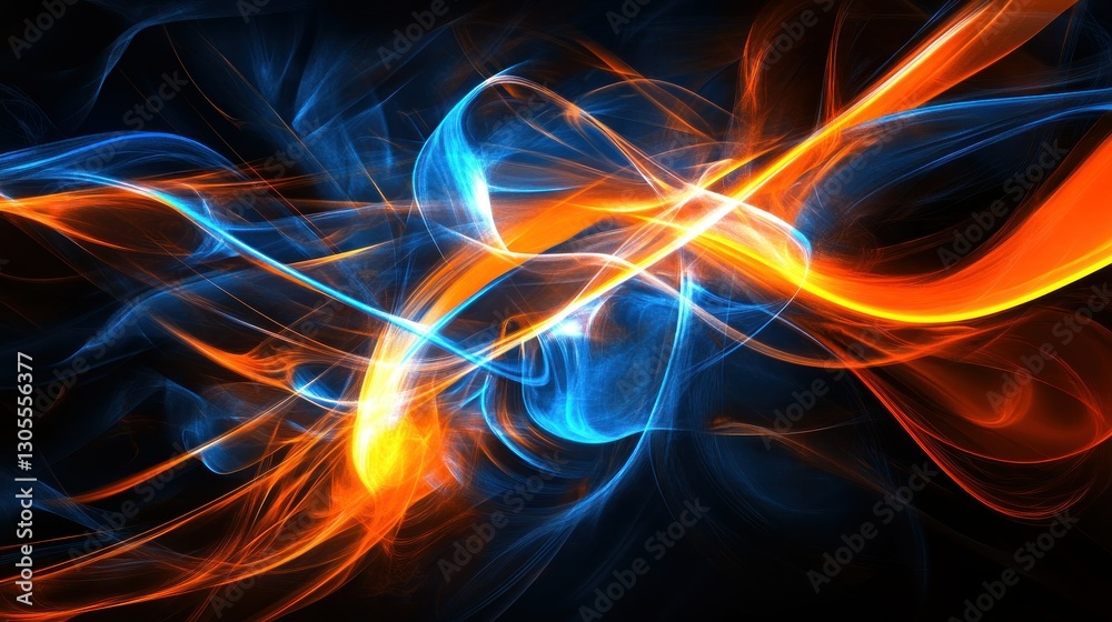 Poster vivid abstract swirls of blue and orange flowing across the image