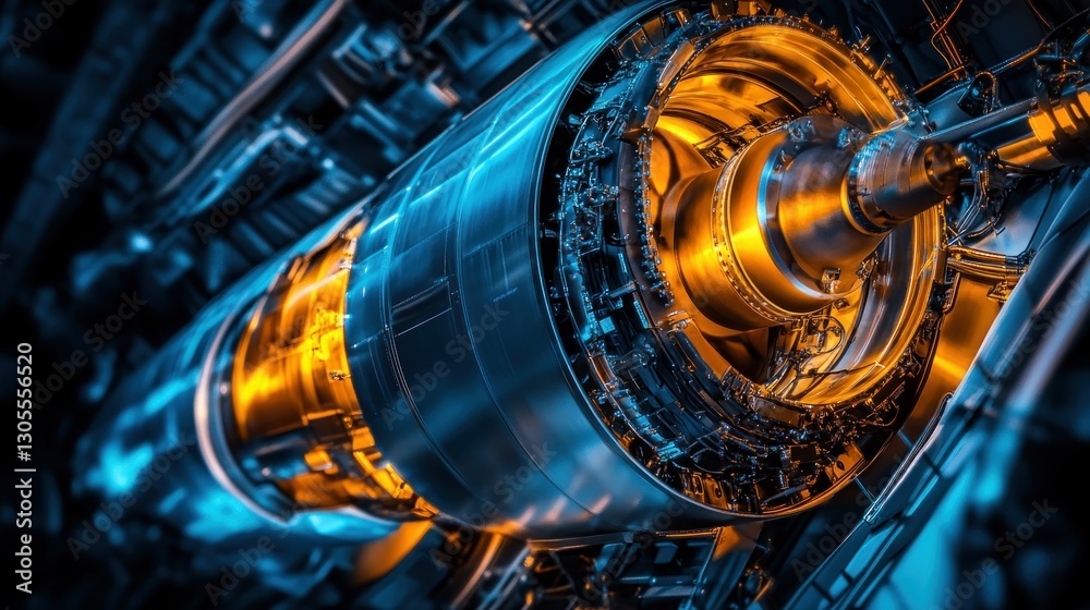 Poster a closeup view of a jet engine in vibrant colors