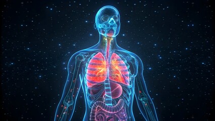 Anatomical illustration of human respiratory system. Created with Ai