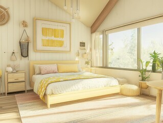 A bright and comfortable bedroom with a large window