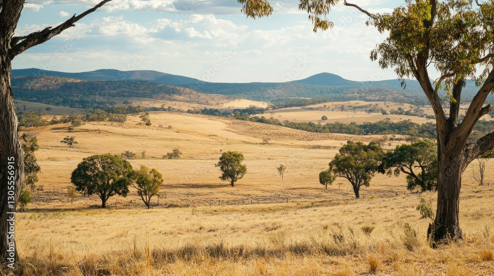 Poster Trees and grasslands under a beautiful sky creating an amazing view