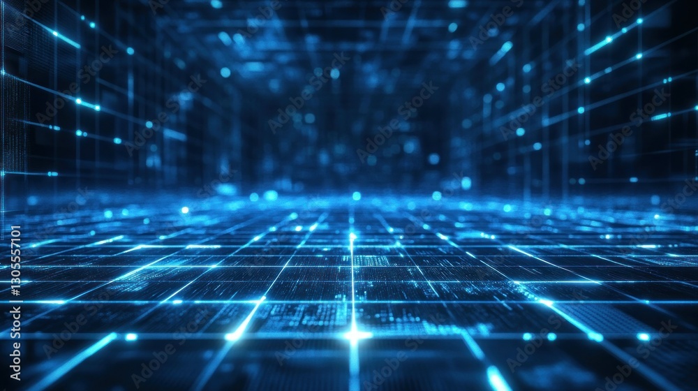 Poster Digital grid with glowing connections and data communication present