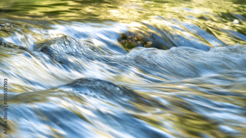 Poster Water flowing over rocks creating motion and patterns in the river