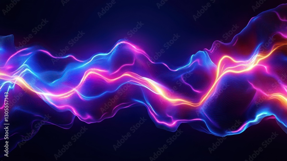 Poster abstract illustration featuring flowing light lines in vibrant color combinations