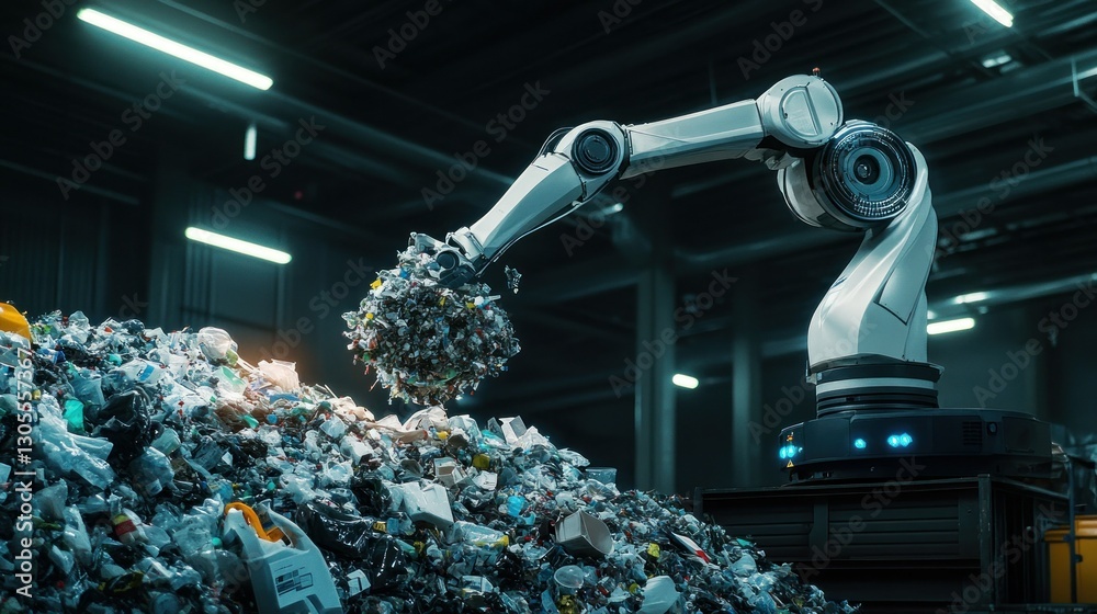 Poster Robotic Arm Moving Waste From A Large Pile To Another Location