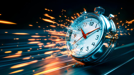 Chrome stopwatch breaking apart representing the freedom to live without deadlines