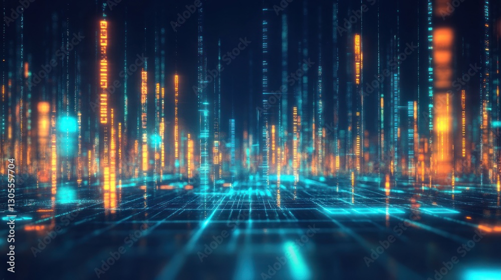 Poster Digital abstract artwork showing flowing data and information streams