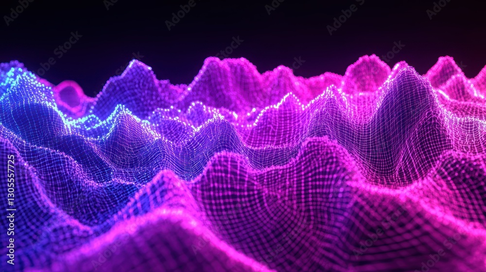 Poster a vibrant neon digital rendering of an abstract landscape