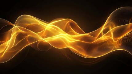 Glowing golden waves flowing across a dark black background