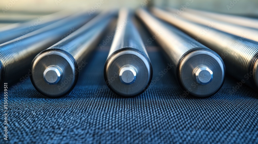 Aufkleber several metallic cylinders are arranged on a textured surface