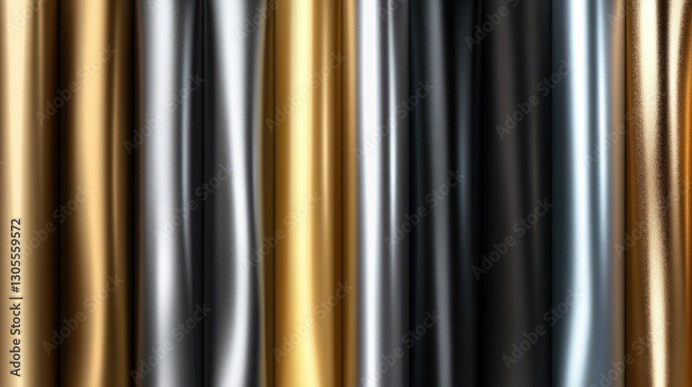 Poster A Collection of Metallic Drapes with Vertical Lines and Colors
