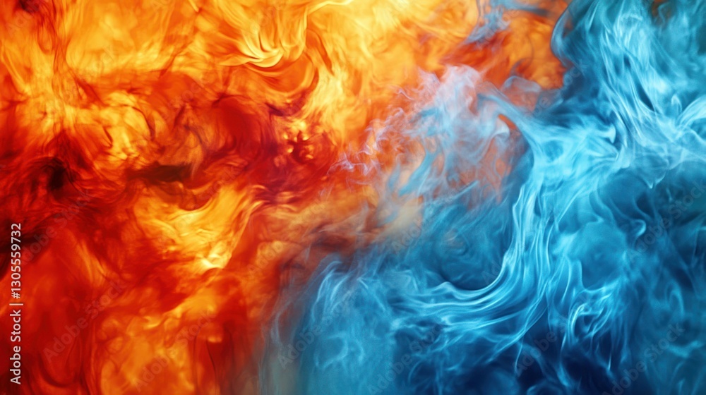 Poster burning flames of fire and ice displaying contrasting warmth and coolness