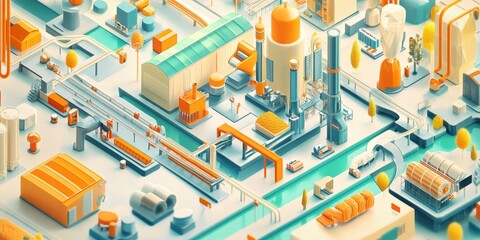 Obraz premium A diagram of a factory shows production and processing elements