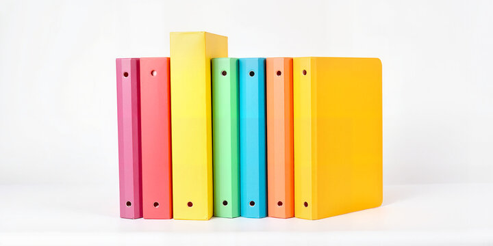 Colorful file folders collection on white background for office organization blogs, school supplies marketing, business websites, and document management visuals