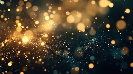 Abstract image of glowing golden and teal bokeh particles