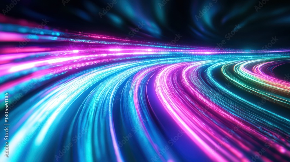 Poster vibrant streaks of light bend and curve through the dark space