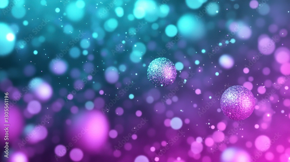 Poster Floating spheres and blurred bokeh dots create a colorful background