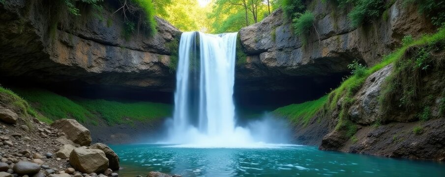 Cascada de Enramada waterfall cascading down rocky cliffs, fall, waterfall, cascade