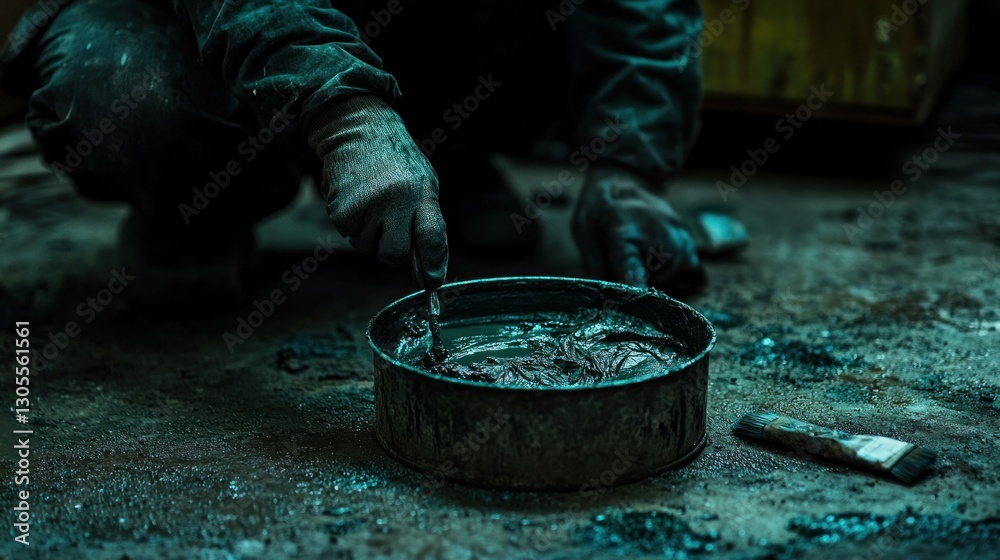 Aufkleber A person is working with paint in a tin can