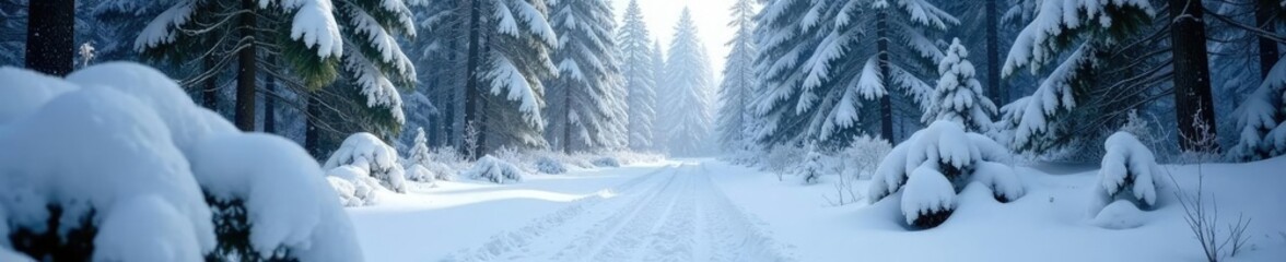 Obraz premium Dense snow-covered undergrowth of a Carpathian forest, snowfall, cold