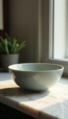 Fototapeta premium Ceramic bowl on a marble or granite countertop, ceramic, bowl, sleek