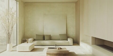 Modern minimalist interior with furniture and large windows for decor