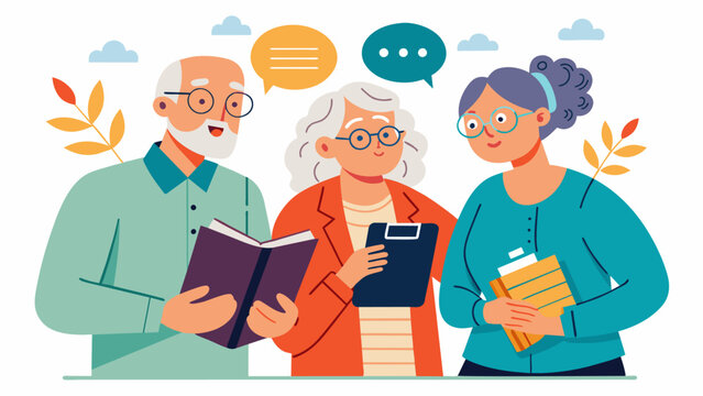 The seniors love for learning and staying intellectually stimulated is evident as they eagerly take notes and ask for recommendations for future documentaries.. Vector illustration