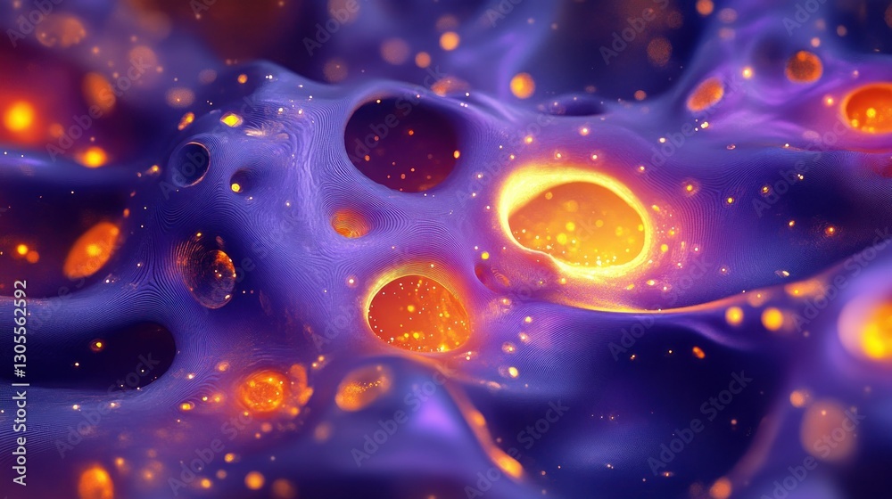 Poster Abstract render of glowing structures with scattered particles above it