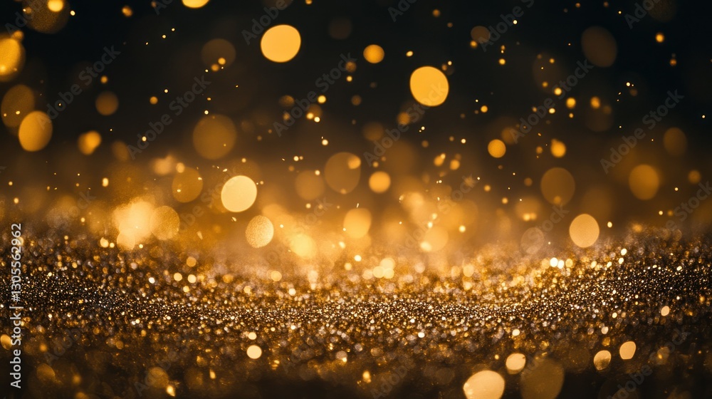 Poster Sparkling golden light and bokeh effect in a dark scene