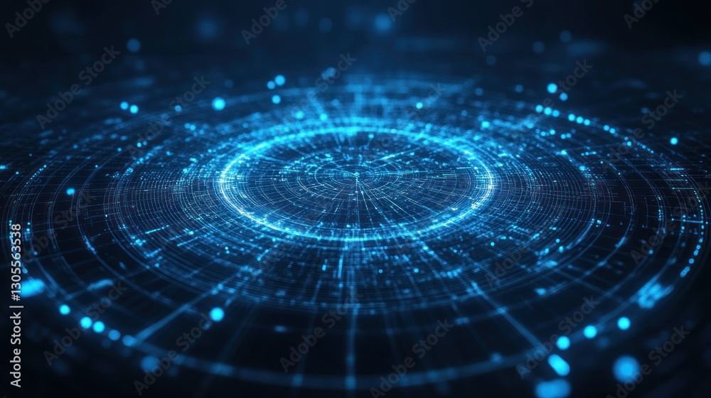 Poster a blue futuristic digital concentric data flow visualization composition