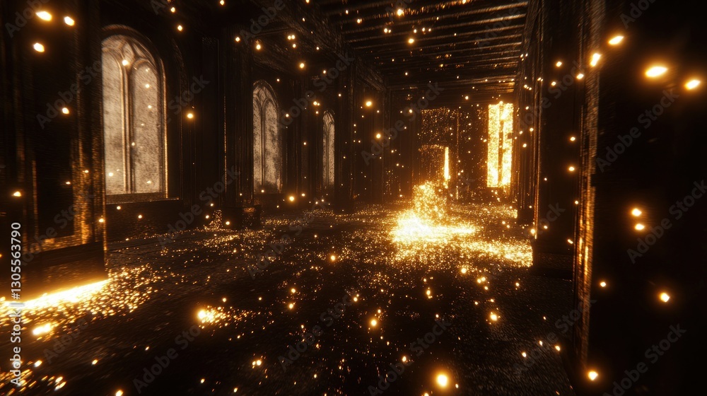 Aufkleber a grand hall illuminated by sparkling particles and gentle sunlight