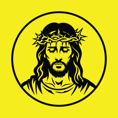 Obraz premium Jesus Christ Portrait with Crown of Thorns Vector Illustration