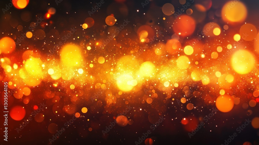 Aufkleber golden bokeh lights against a dark and hazy background
